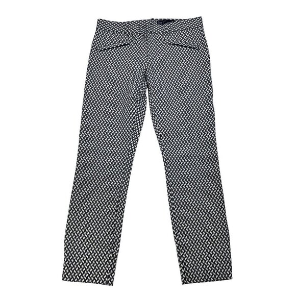 Gap Cropped Geometric Print Dress Pants Navy/Cream Zip Pockets Size 4R - Picture 1 of 9